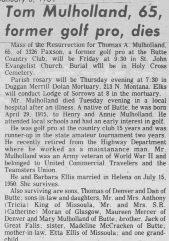 Obituary for Tom Mulholland (Aged 65)
